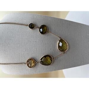 Gold Tone Necklace with Large Green GlassGemstone Accents